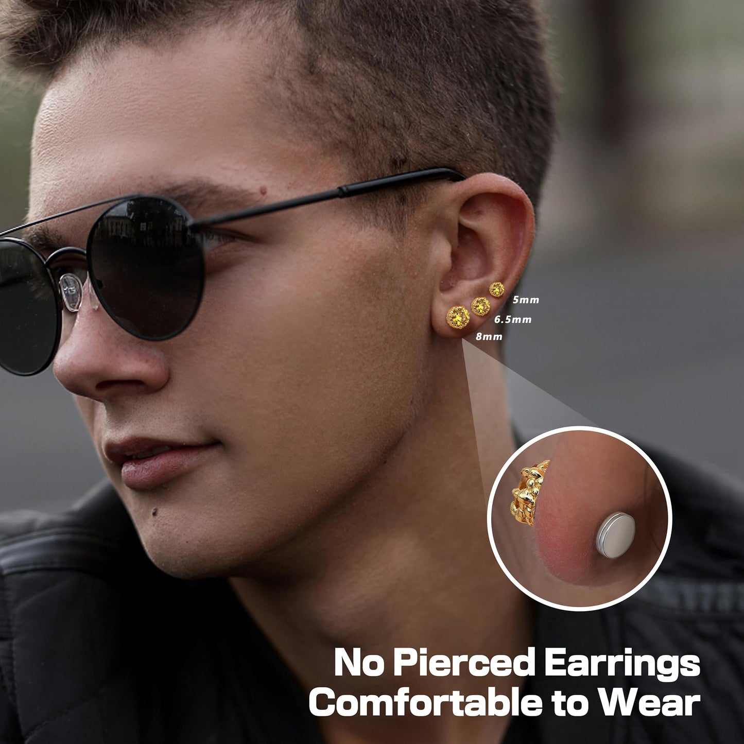GEMQUEEN Magnetic Earrings for Men Women - 5A Shiny CZ Dragon Claw Punk Hypoallergenic Stainless Steel Non Piercing Clip on Fake Earrings Studs 6.5MM Not Easy to Fall