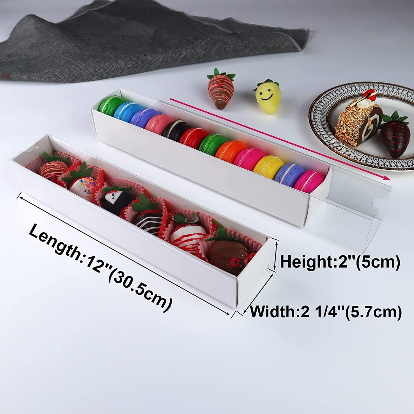 24pcs 12x2.2x2 Inch Minimalist Rectangular Bakery Boxes for Chocolate Covered Strawberries ,Macaron, Truffle,Cocoa Bombs ,Cookies,Chocolate Covered Oreos,Mini Cupcakes,Cake Balls &Party Favorite Boxes