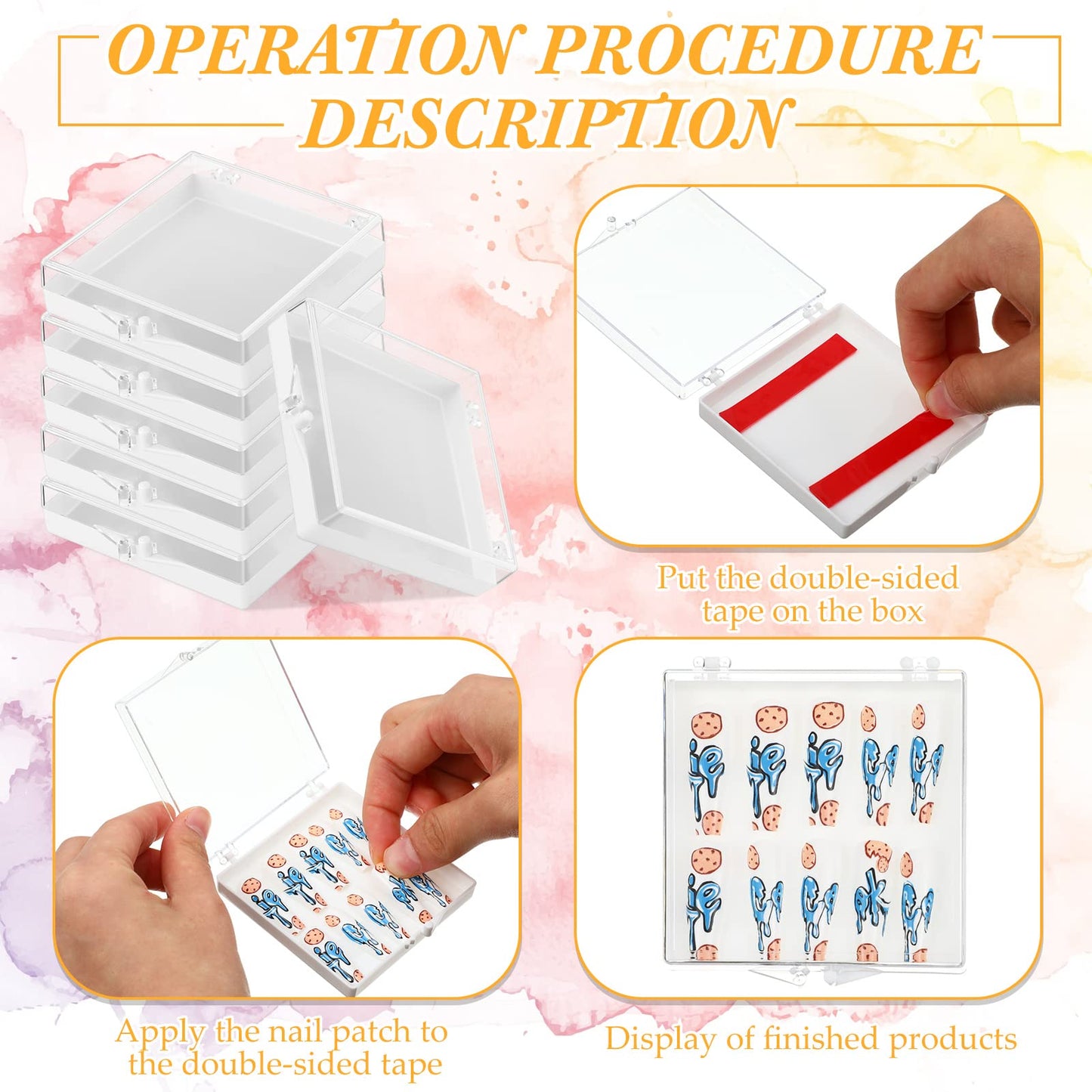 Landhoow 15 Pcs Press On Nail Boxes Nail Display Case with 30 Adhesive Tape, Artificial Press On Nail Container, Acrylic Storage Organizer(White)