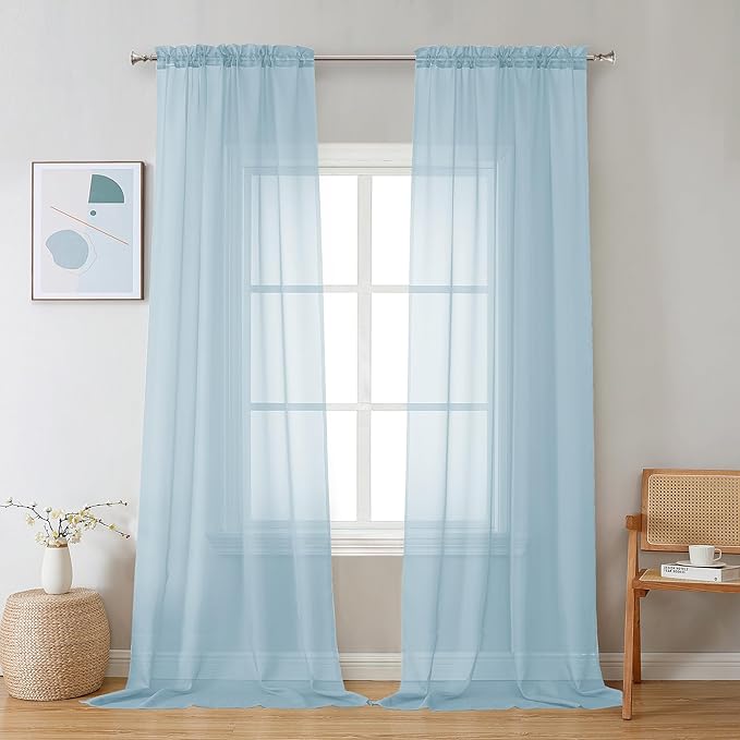 Chyhomenyc Sky Blue Sheer Curtains 120 Inches Long - Light Filtering Voile Extra Long Panel Drapes for Floor to Ceiling Window, Elegant Soft Living Room Curtains, Each 42Wx120L Inch, 10FT, 2 Panels