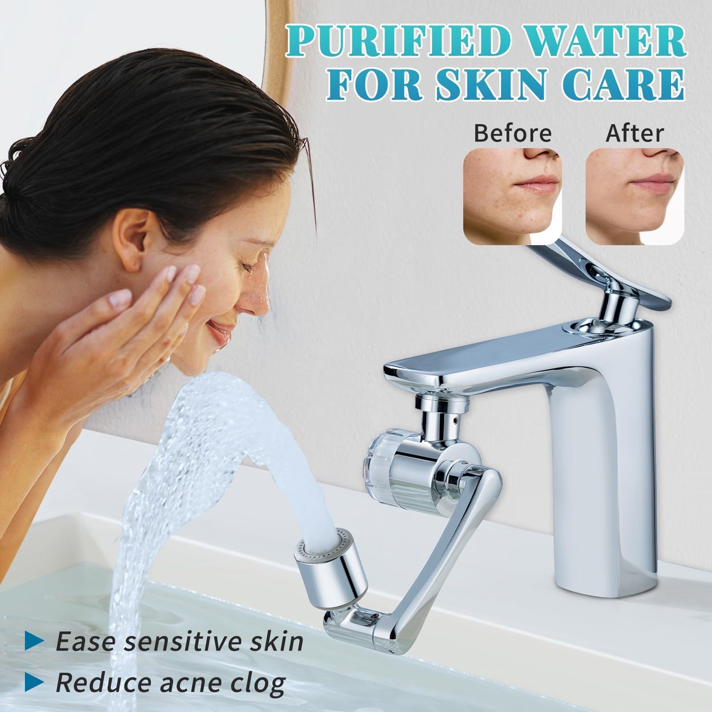 Sink Water-Filter 1080-Rotating Faucet Extender - Kitchen Bathroom Swivel Faucet Aerator, Water Filter with Active Carbon for Water Purifier System & Skin Care, Kitchen Faucet Filter Tap Attachment