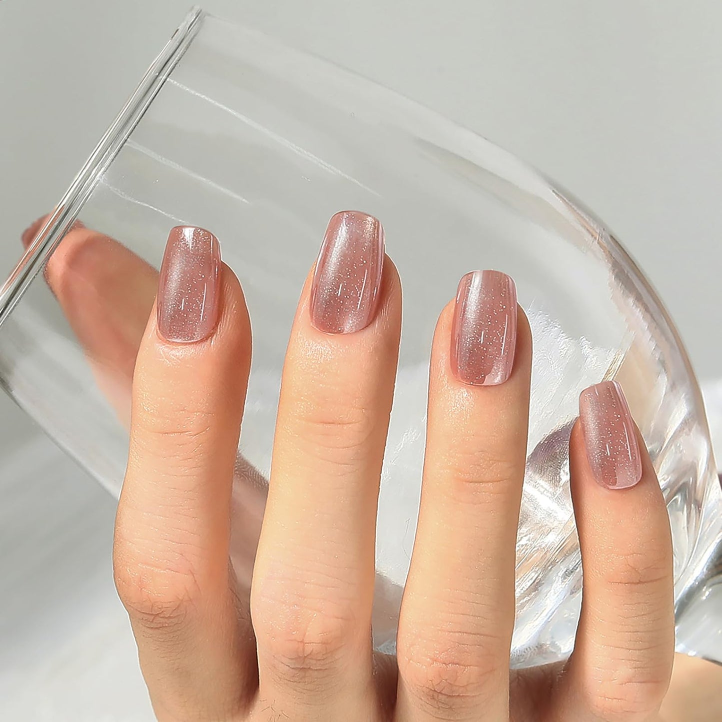 Press on Nails Short Square 2 Pack, Raspberry Pink Glitter French Tip | Warm Brown Glittery Nail Press ons- 60Pcs Stick on Nails Kit, Reusable False Nails for Girls(L1808_1323)