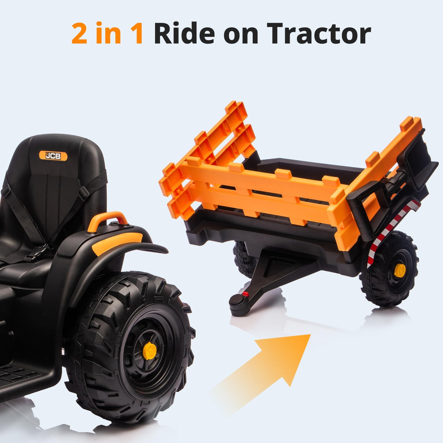 Hikiddo Licensed JCB 24V Electric Ride on Trator for Big Kids 3-8 with Trailer, Remote Control, 400W Motors - Yellow