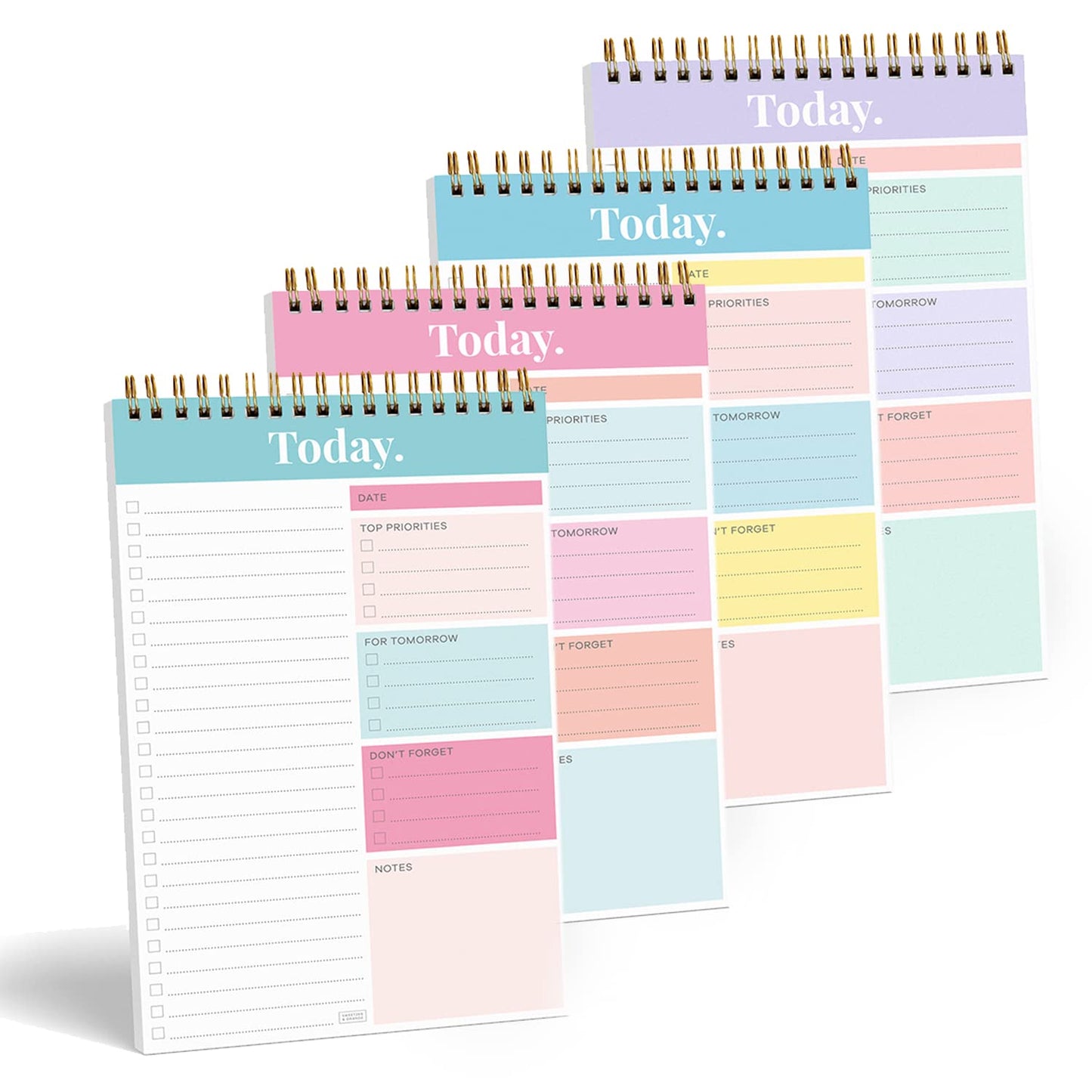 Sweetzer & Orange Daily & Weekly To Do List Notepad – Undated Work Planner & Organizer with Wish List Section, 52-Sheet Coiled Task Pad for Productivity – SET OF 4 To Do List Notebook for Work