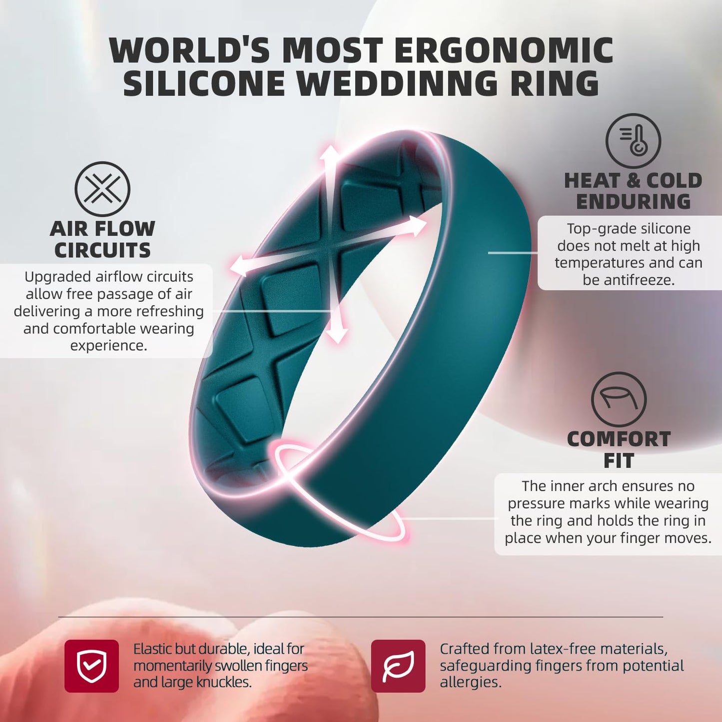 Egnaro Women’s Silicone Engagement Rings, Inner Arc Ergonomic Breathable Design with half sizes, Rubber Wedding Bands，5.5mm Wide-2mm Thick