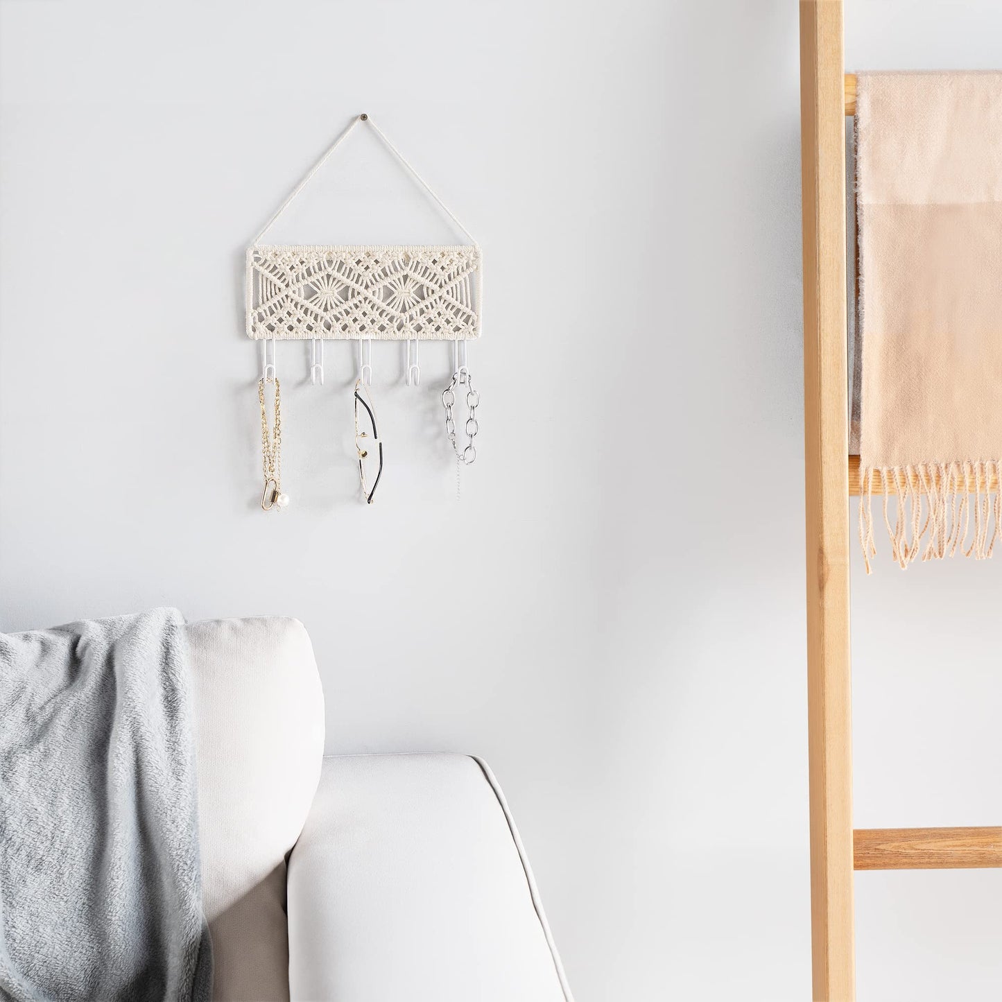 Mkono 3 Pack Macrame Baskets and Key Holder for Wall