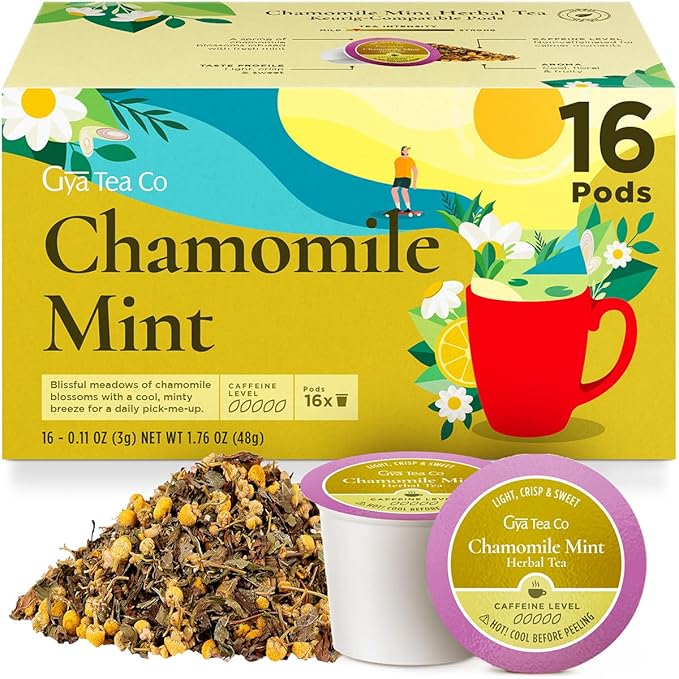 Gya Tea Co Chamomile Mint Herbal Tea Pod (16 ct) - Decaf Tea Flavorful Burst for Calming & Relaxing