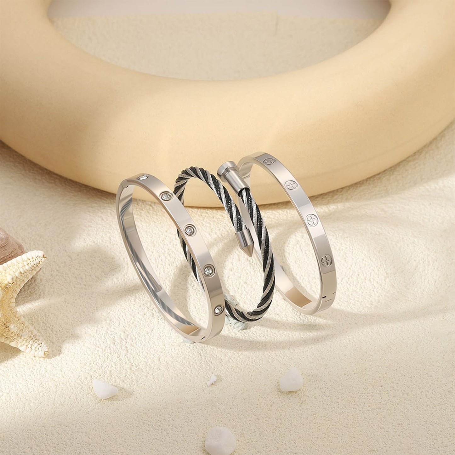 Camhanno Gold Bracelets for Women - Stackable Bangles with Friendship & Love Theme - Stainless Steel Jewelry Gift for Her (Style 13)