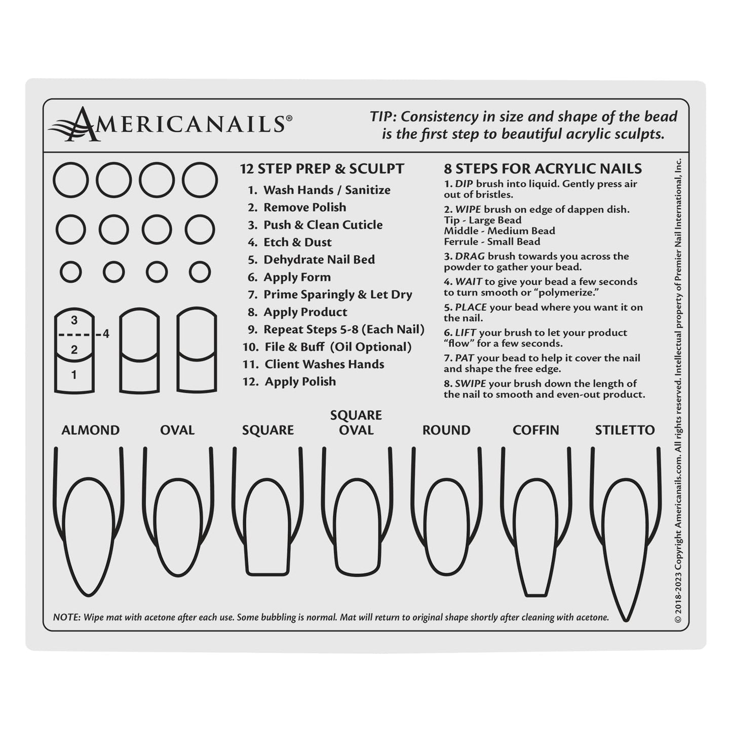 Americanails Mini Acrylic Nail Training Mat - Beginners Silicone Trainer Sheet, Apply Acrylic Nails with Flexible Roll Up Pad Template, Worksheet for Acrylic Fingernails & Nail Technology