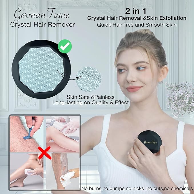Crystal Hair Eraser,Upgraded Crystal Hair Remover Diamond,Painless and Effective Nano Glass Hair Removal Stone and Skin Exfoliation,Natural Epilator for Women and Men(Black)