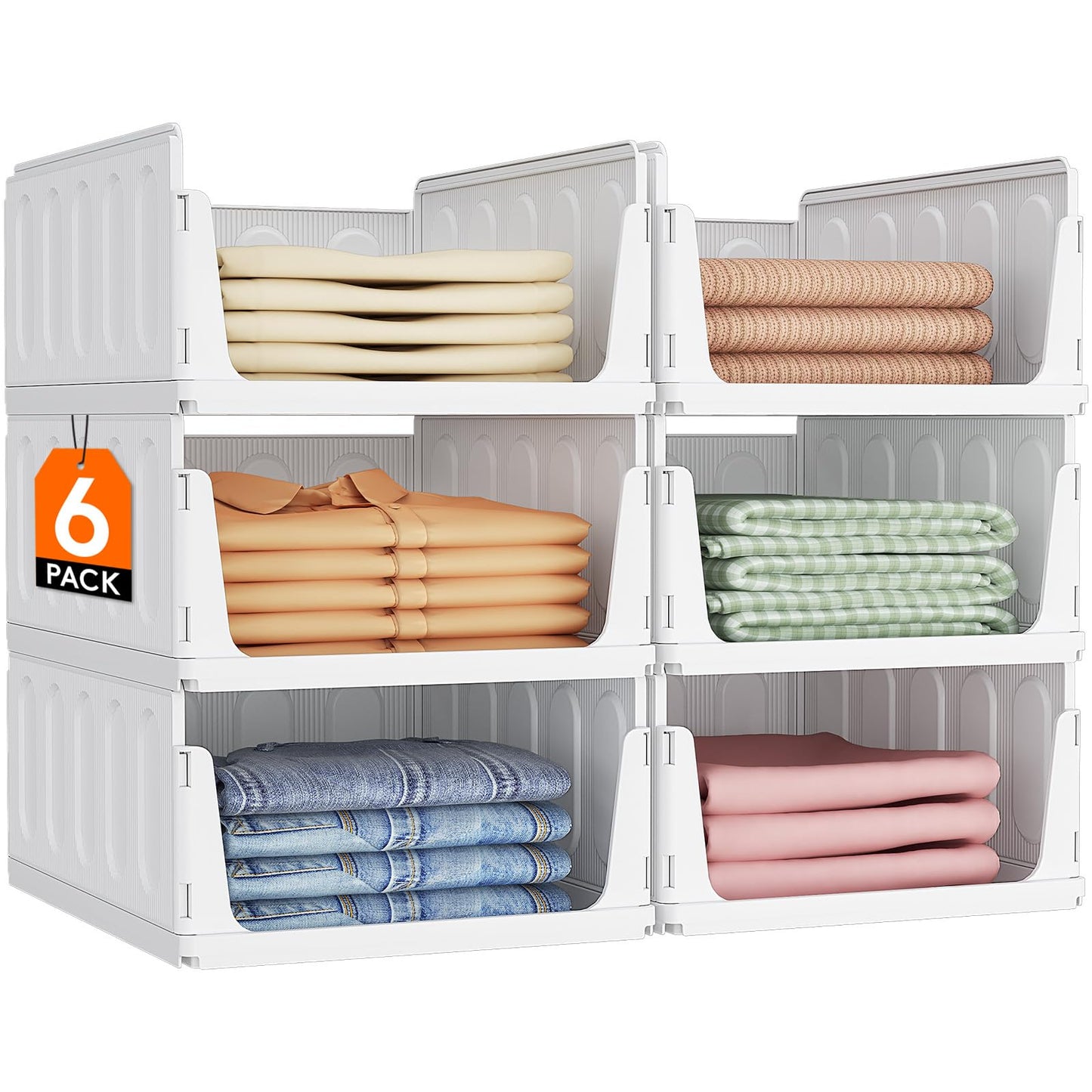 Lifewit 6 Pack Stackable Closet Organizers and Storage Basket for Clothes, Plastic Sweater Storage Bins for Wardrobe, Multifunctional Mounted Closet Systems for RV, Bathroom, Dorm, 32 cm/12.6 inch(L)