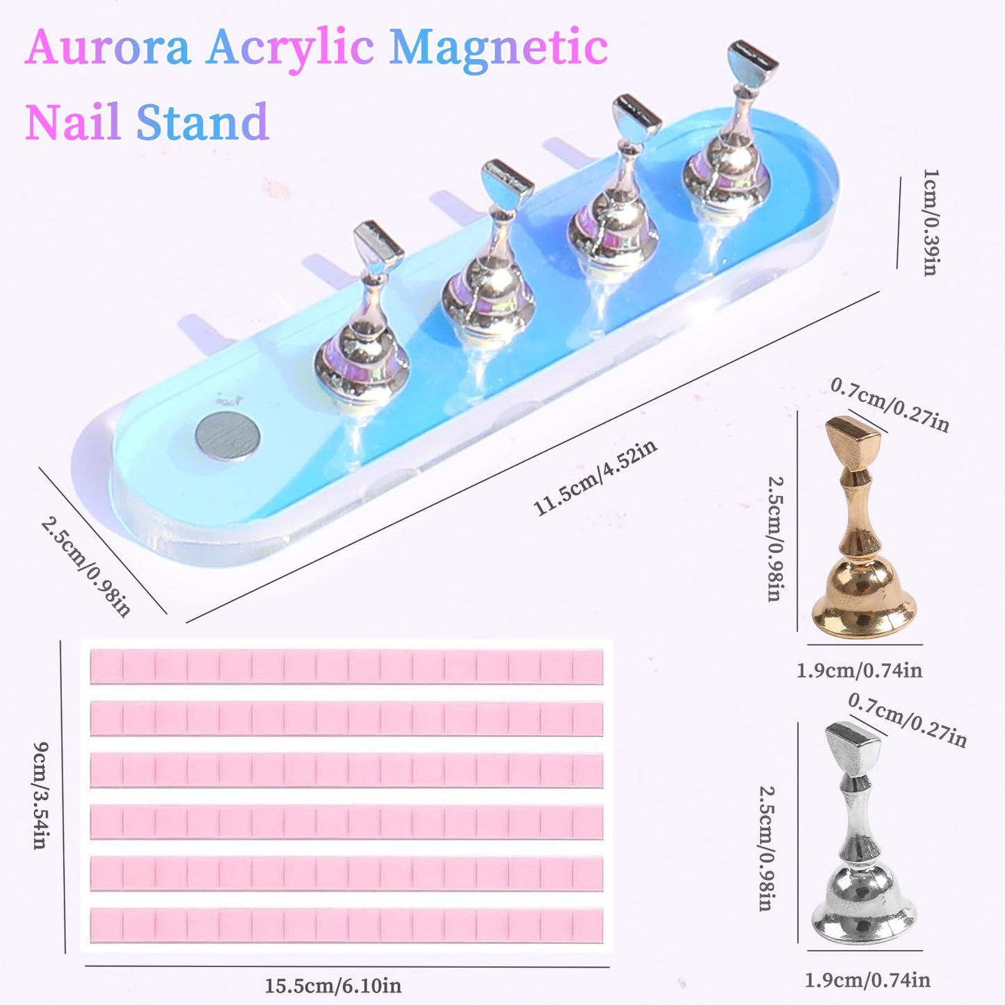 ANGNYA Nail Stand for Press on, 2 Set Aurora Nail Holder for Painting Nails Press on Nail Stands with 96 Pcs Reuseable Mounting Tapes for Nail Art Display Home & Salon Use
