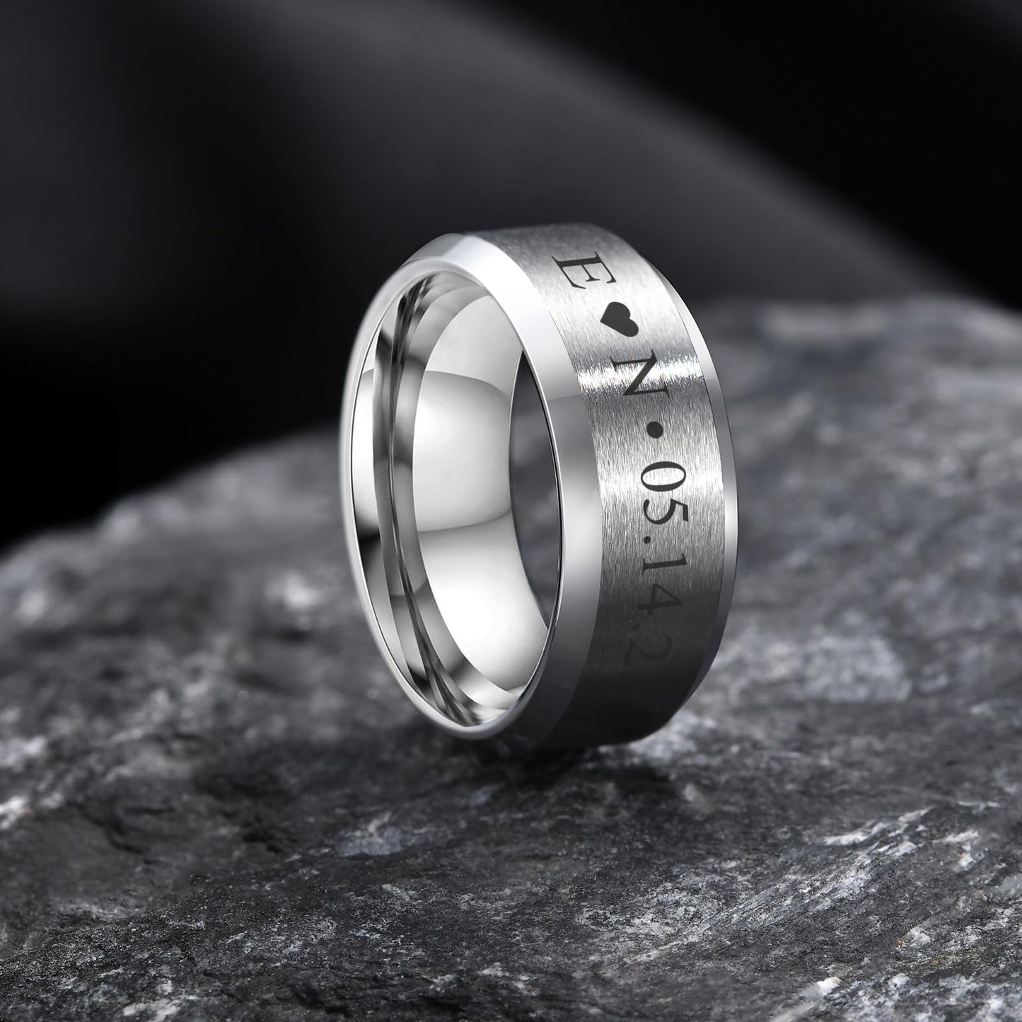 VNOX Mens 8mm Brushed Matte Tungsten Carbide Classical Simple Plain Personalized Custom Name Date Wedding Band Wedding Engagement Ring,Silver,Size 11