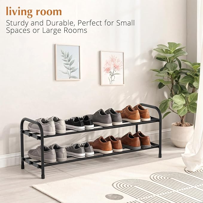 INSMART 2-Tier Expandable Shoe Rack:Stackable and Adjustable Shoes Organizer Storage Shelf, Sturdy and Durable Metal Structure Free Standing Shoe Rack for Closet Entryway Doorway
