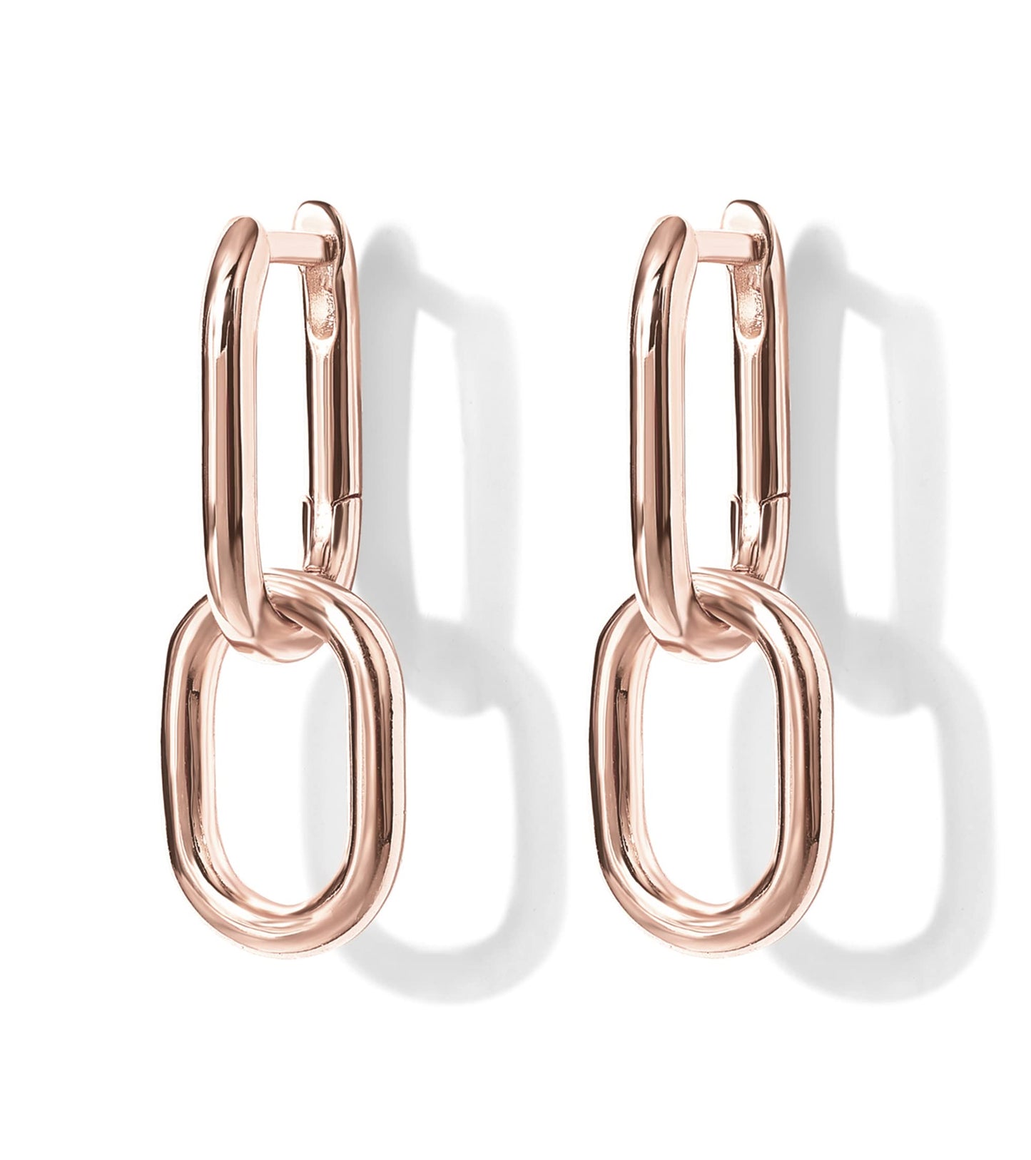 PAVOI 14K Rose Gold Convertible Link and Paperclip Chain Earrings - Drop Dangle for Women