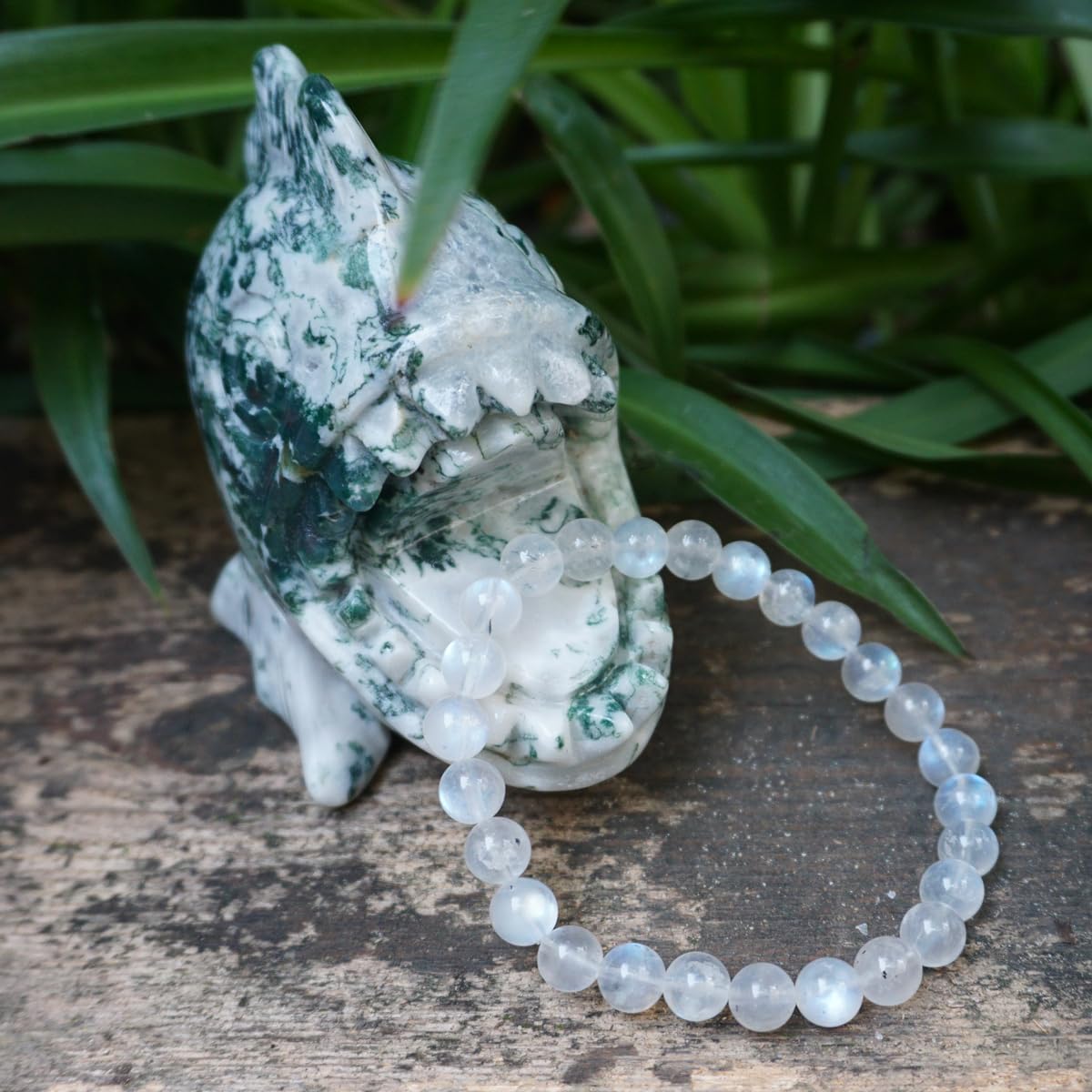 OwizJade 6MM Blue Moonstone Bracelets For Women, Natural Small Beads With Blue Light, Fits for 6"-6.5" Wrist | Natural Crown Chakra Crystal