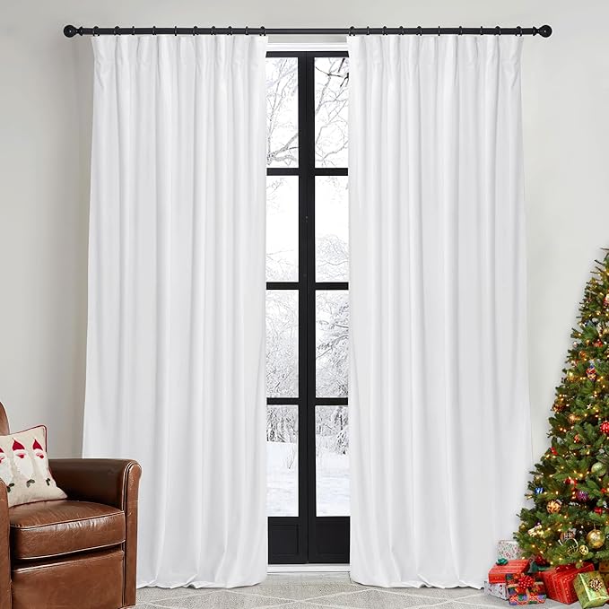 RYB HOME Pure White Velvet Curtains 90 inches for Bedroom - Luxury Light Reducing Vertical Drapes Simple Home Decoration for Sliding Door Living Room, W52 x L90, 2 Pieces