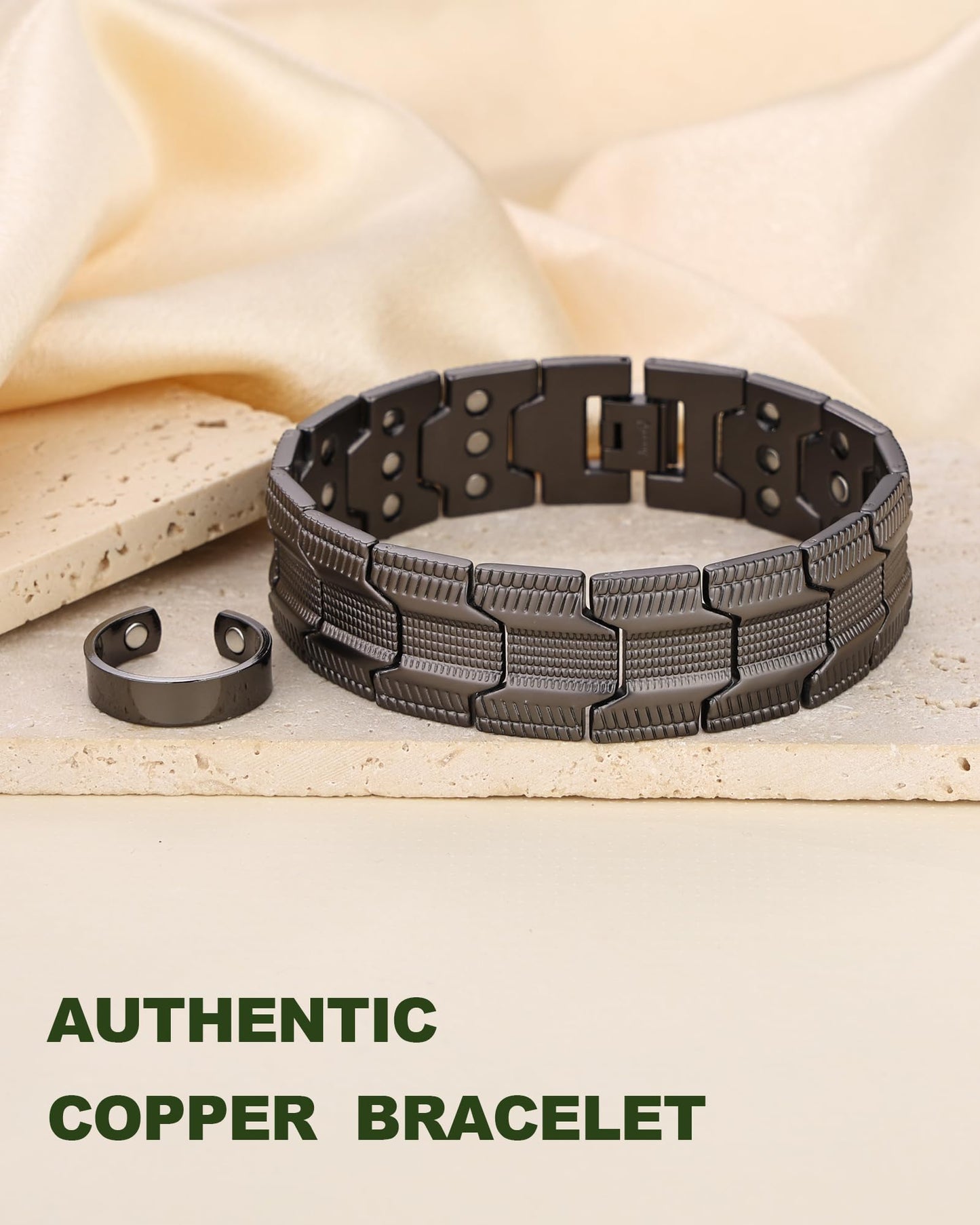 MagEnergy Copper Magnetic Bracelet for Men, 3X Strength 3800 Gauss Magnets, 99.99% Copper Bracelet with Copper Ring, Adjustable Length with Sizing Tool