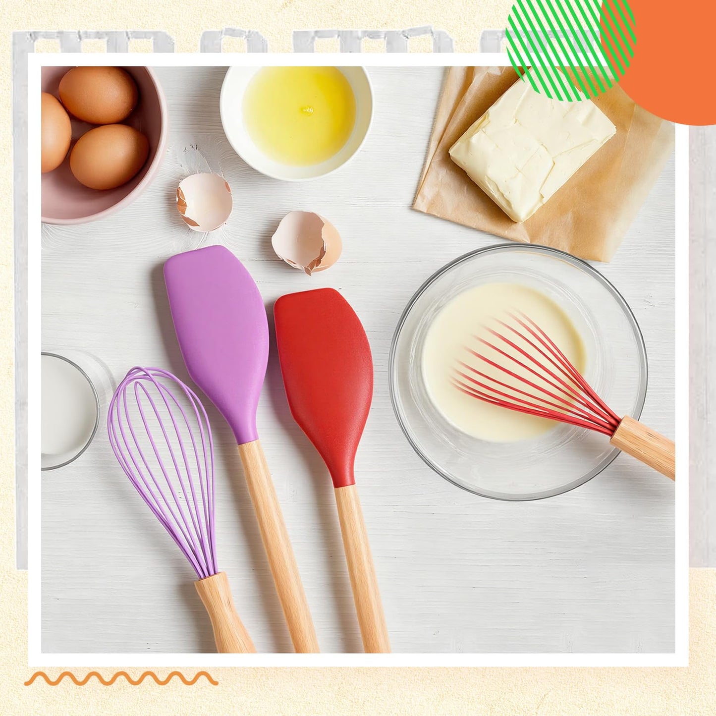 Funnymoom 12 Pcs Small Silicone Whisks and Spatulas with Wooden Handle for Cooking 10 Inch Mini Whisk Spatula Non Stick Kitchen Baking Essentials Cookware for Valentines Day Party Favor Gift Supplies