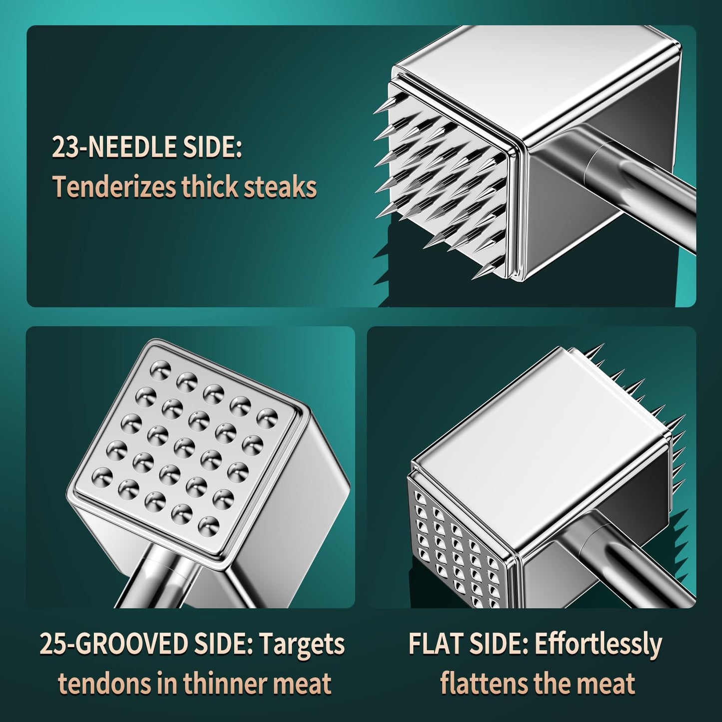 316 Stainless Steel 3in1 Meat Tenderizer Tool, BOMANSI BOMS Heavy Duty 1.52lb Meat Mallet Hammer Pounder Ideal for Tenderizing Steak, Poultry & Chicken Cutlet, Dishwasher Safe
