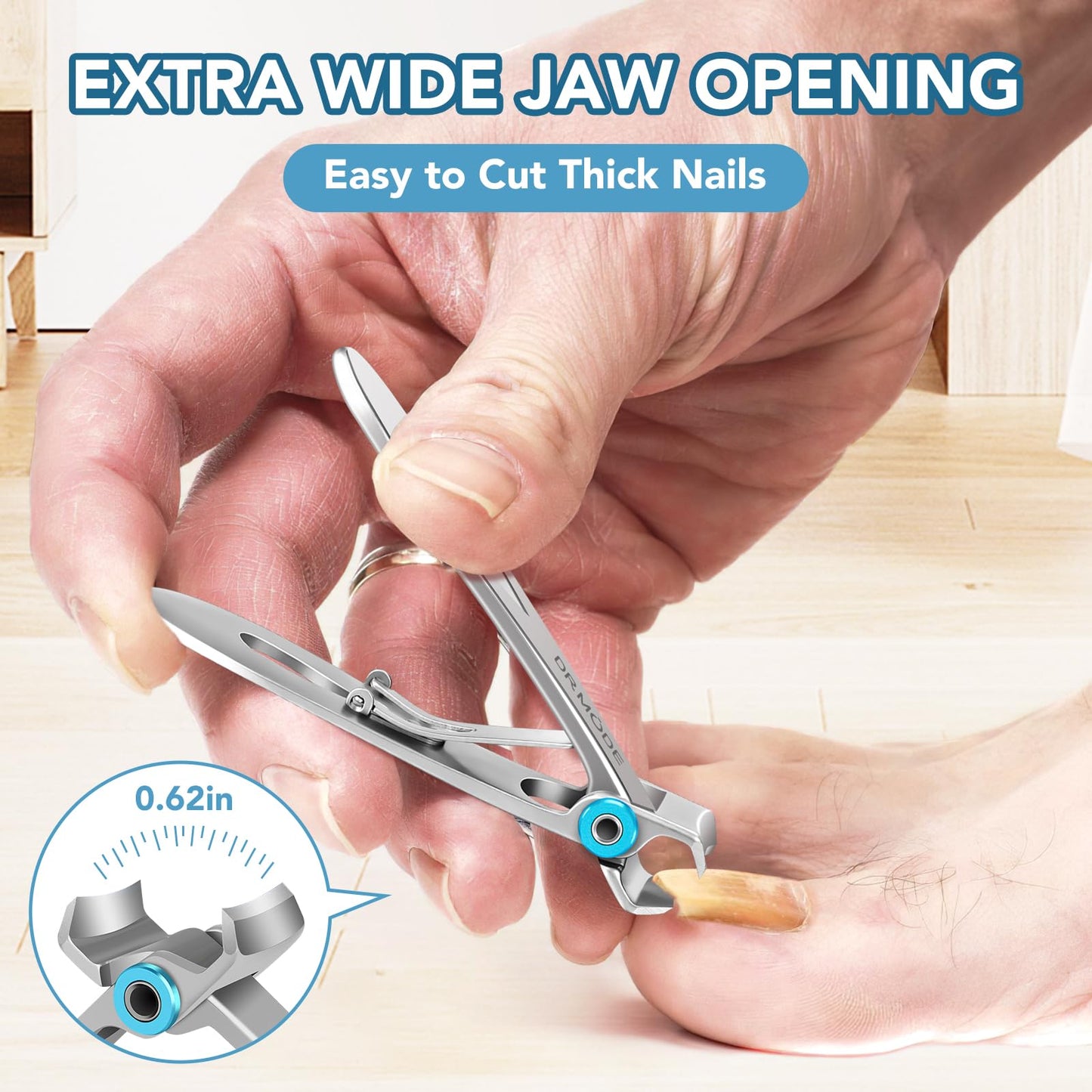 Nail Clippers for Men Thick Nails - DRMODE 16MM Wide Jaw Opening Extra Large Toenail Clippers & Easy Grip 360 Degree Rotary Fingernail Clippers for Seniors Nail Cutter with Nail File Cuticle Trimmer