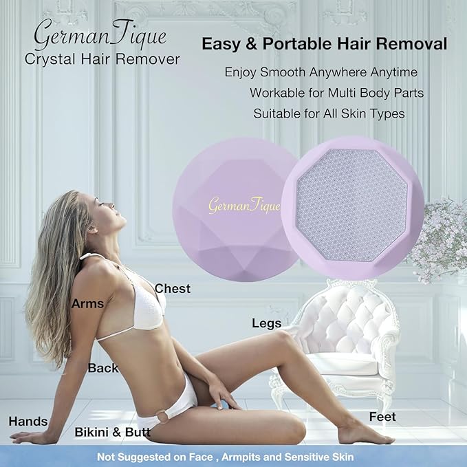 Crystal Hair Eraser,Upgraded Crystal Hair Remover Diamond,Painless and Effective Nano Glass Hair Removal Stone and Skin Exfoliation,Natural Epilator for Women and Men(Pastel Lilac)