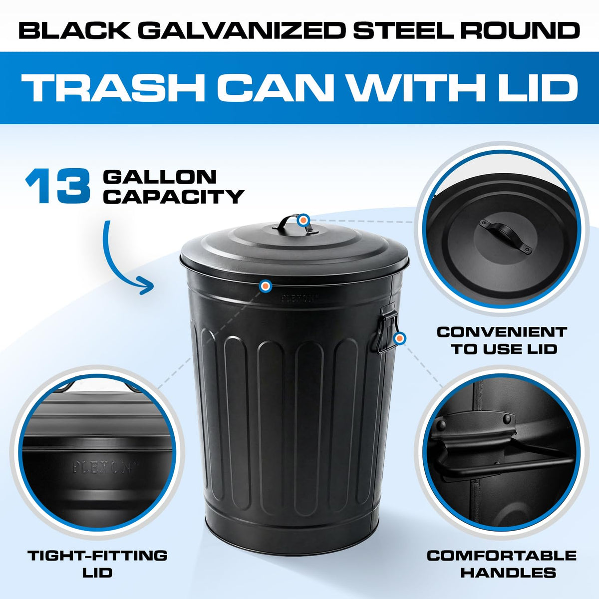 Metal Trash Can with Lid 13 Gallon (6 Count)