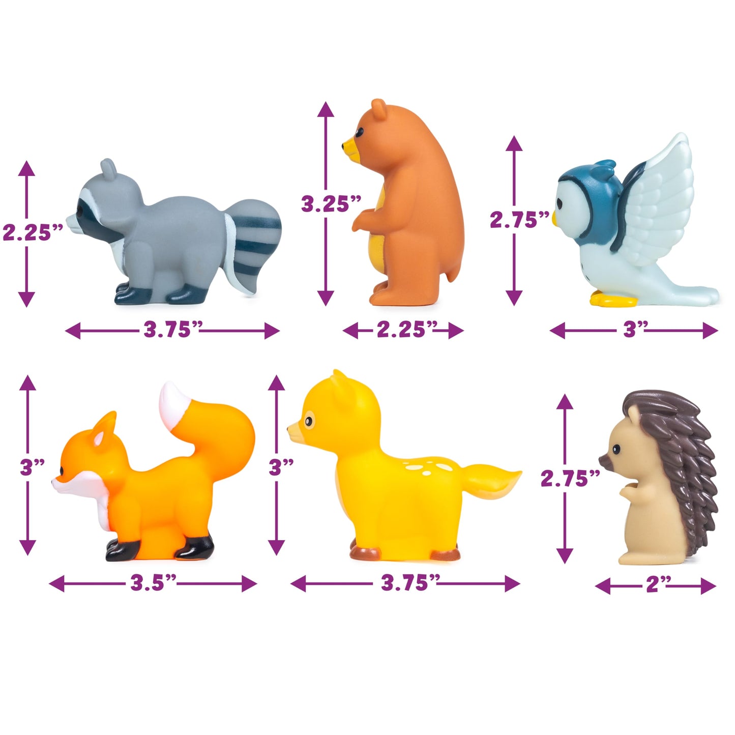 Tub Works® Woodland Animals Watertight Baby Bath Toys, 6 Pack | Sealed, No Hole Bath Toys Design Keeps Moisture Out | Soft, Squeezable & Float on Water | Easy-Grip Toddler Bath Toy Set for Kids Bath