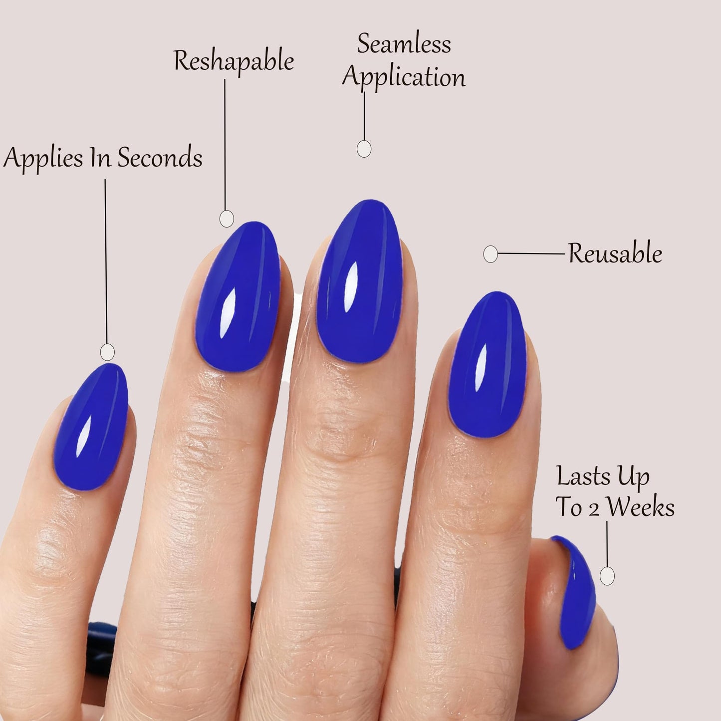 Blue Press On Nails Almond -Short Press On Nails with Nail Glue, Fit Perfectly & Natural Reusable Stick On Nails in 12 Sizes - 24PCS Soft Gel Glue On Nails Kit