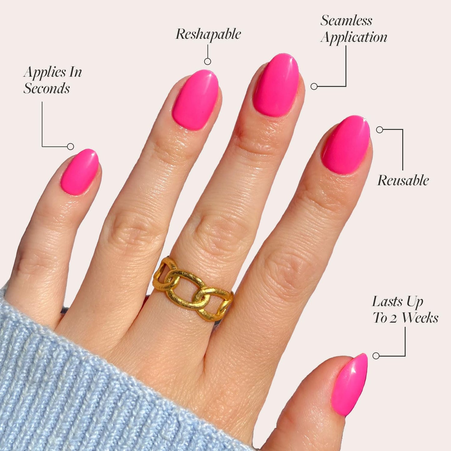 Glamnetic Press-On Nails Bundle - Hot Pink & Goal Digger | Neon Pink Short Oval Fake Nails | Natural Short Round False Nails with Gold Foil | Reusable, Salon-Quality Nail Kits