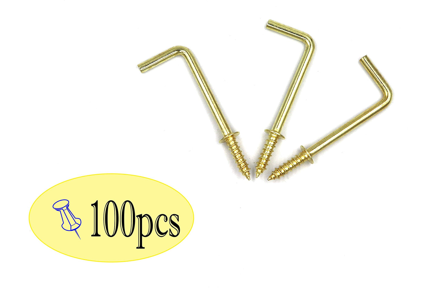 FGen 100pcs L Type Photo Frame - Copper Plated Right Angle Hooks, Fixed Cup Hooks - 2.16 inch (Gold)