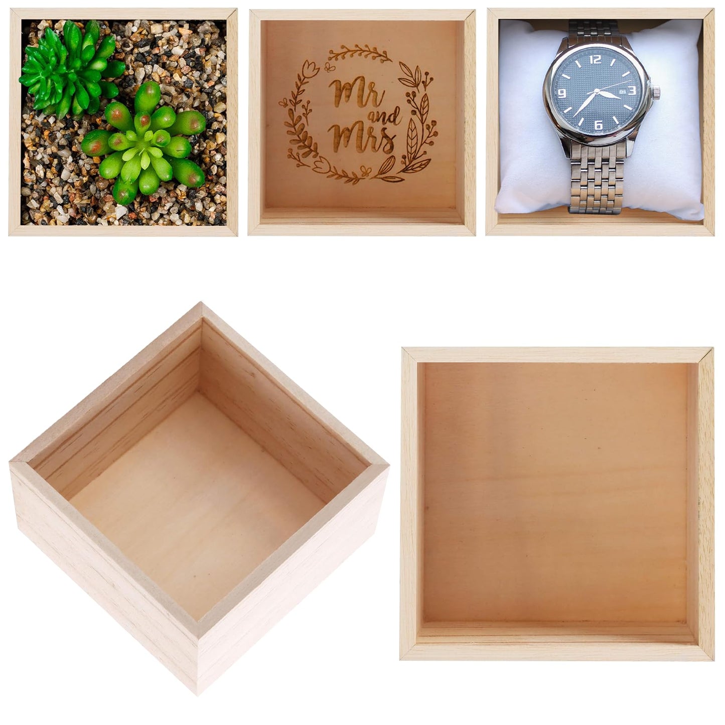 CALPALMY (12 Pack 4'' x 4'' Rustic Wooden Box Storage Organizer Unfinished Small Craft Wooden Box for Collectibles Home Venue Decor Succulents