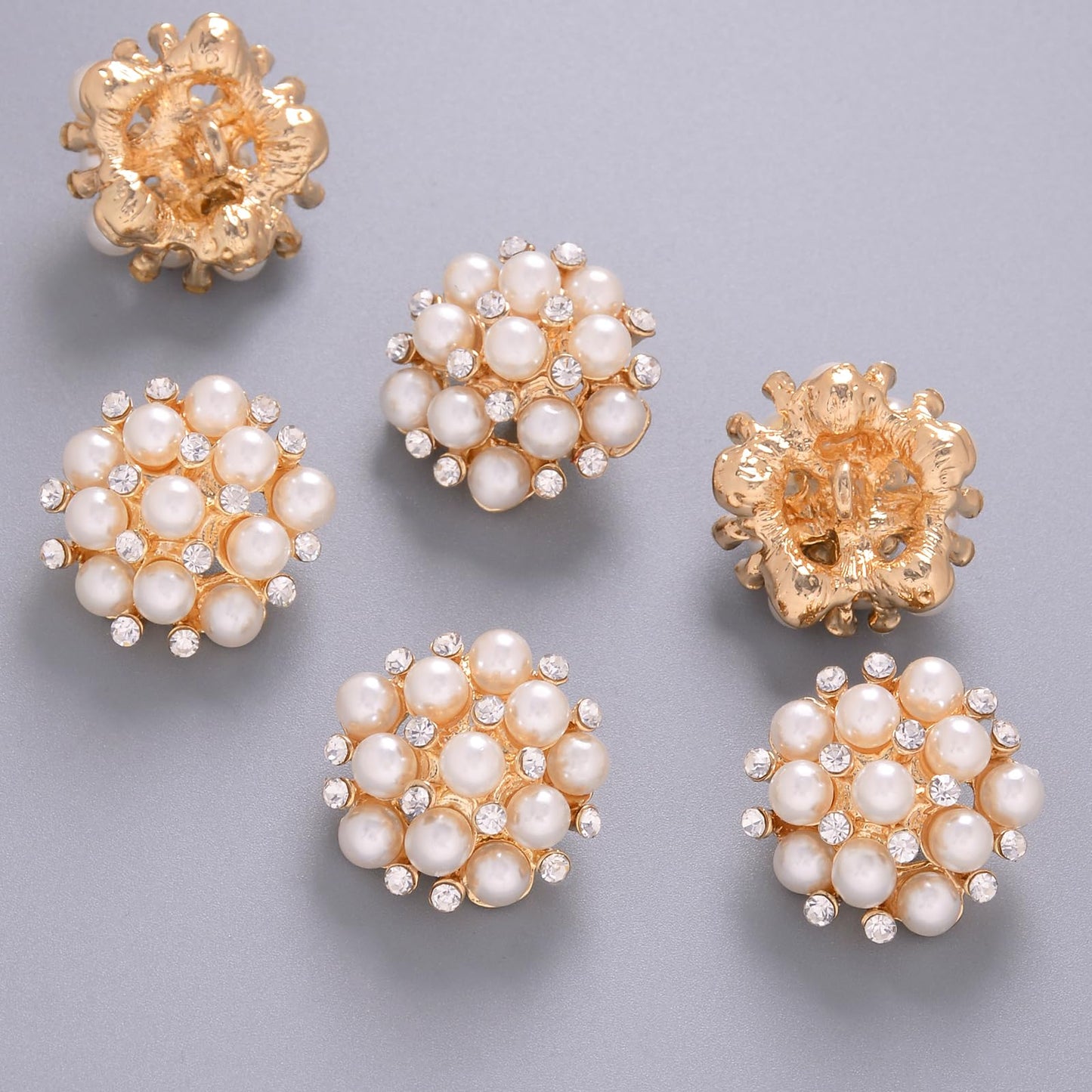 Jerler 10 Pcs Pearl Rhinestone Buttons Crystal Embellishments Sew on Clothing Buttons