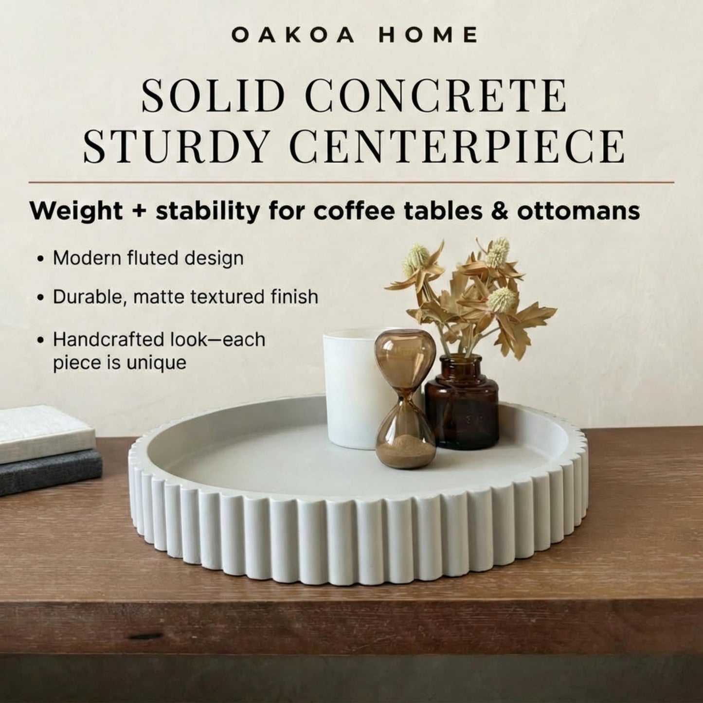 OAKOA Round Decorative Tray for Coffee Table Decor - Concrete Round Tray Home Decor - Bandejas Decorativas - Circle Coffee Table Centerpiece