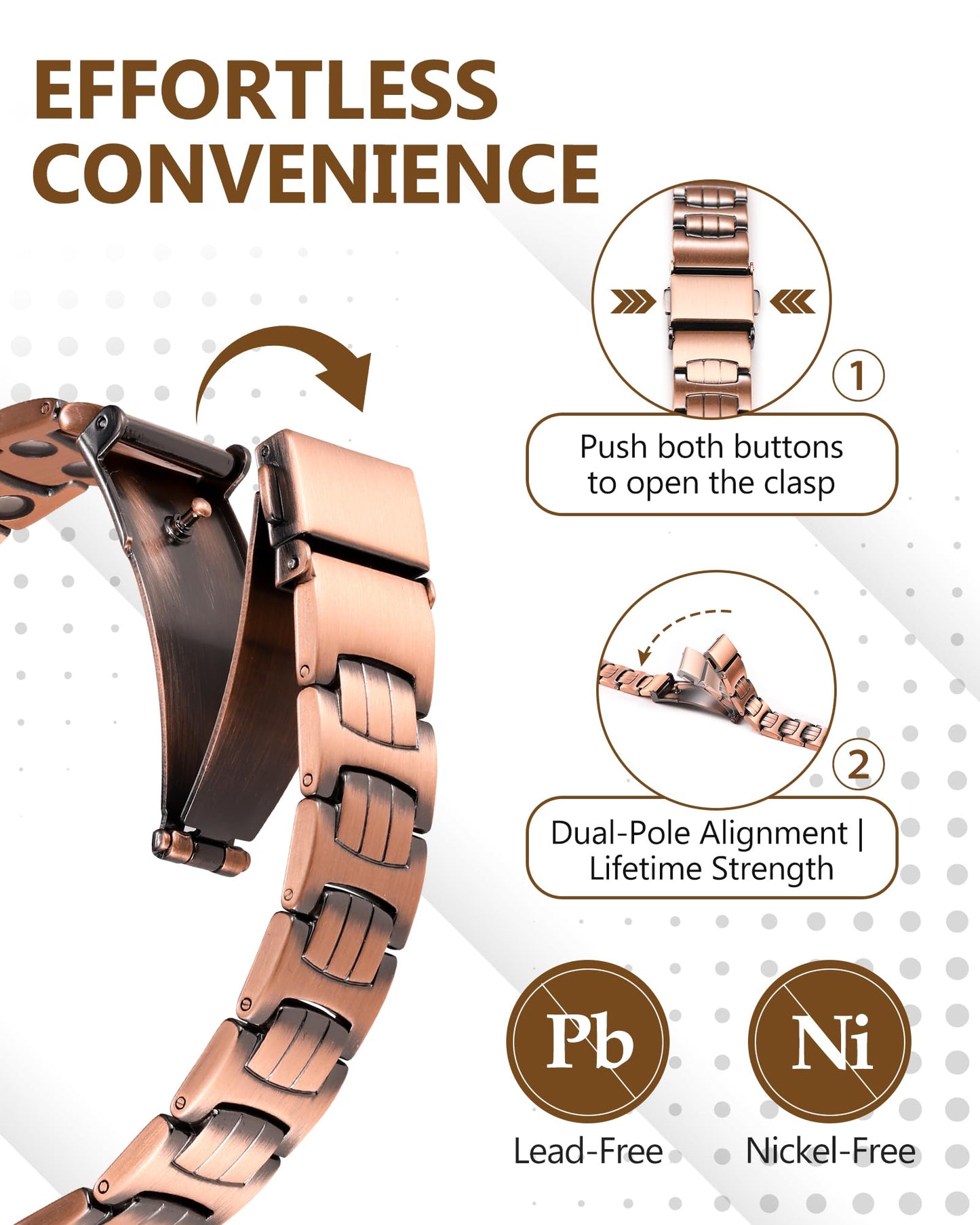 Feraco Copper Bracelet for Men,Magnetic Therapy Cooper Bracelets with 46 Magnets, Men's 99.99% Pure Copper