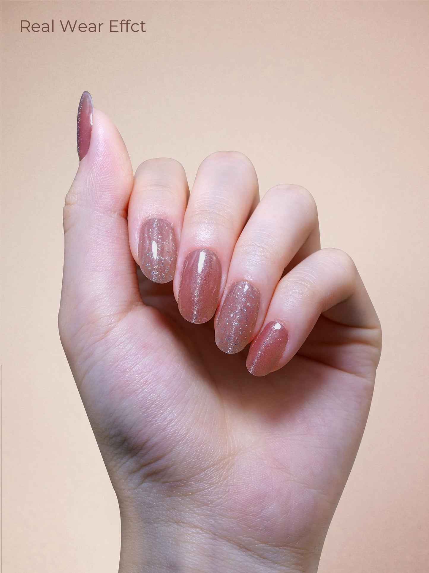 Beaolata Real Gel Nail Strips (No UV Light Needed) - 44Pcs Salon Quality Nail Stickers - Long Lasting Polish Wraps for Women, Easy Apply & Remove (Starry Pink Sky