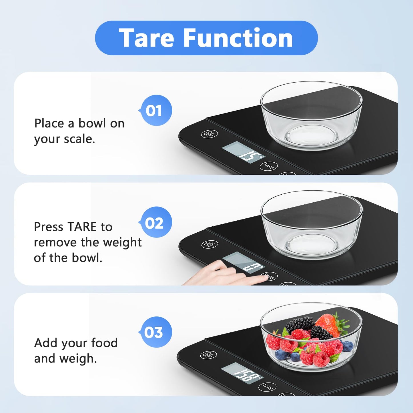 Digital Kitchen Scale, 22lb Capacity, Tempered Glass, Easy Tare Function, Large LCD Display, Perfect for Cooking, Baking and Meal Prep