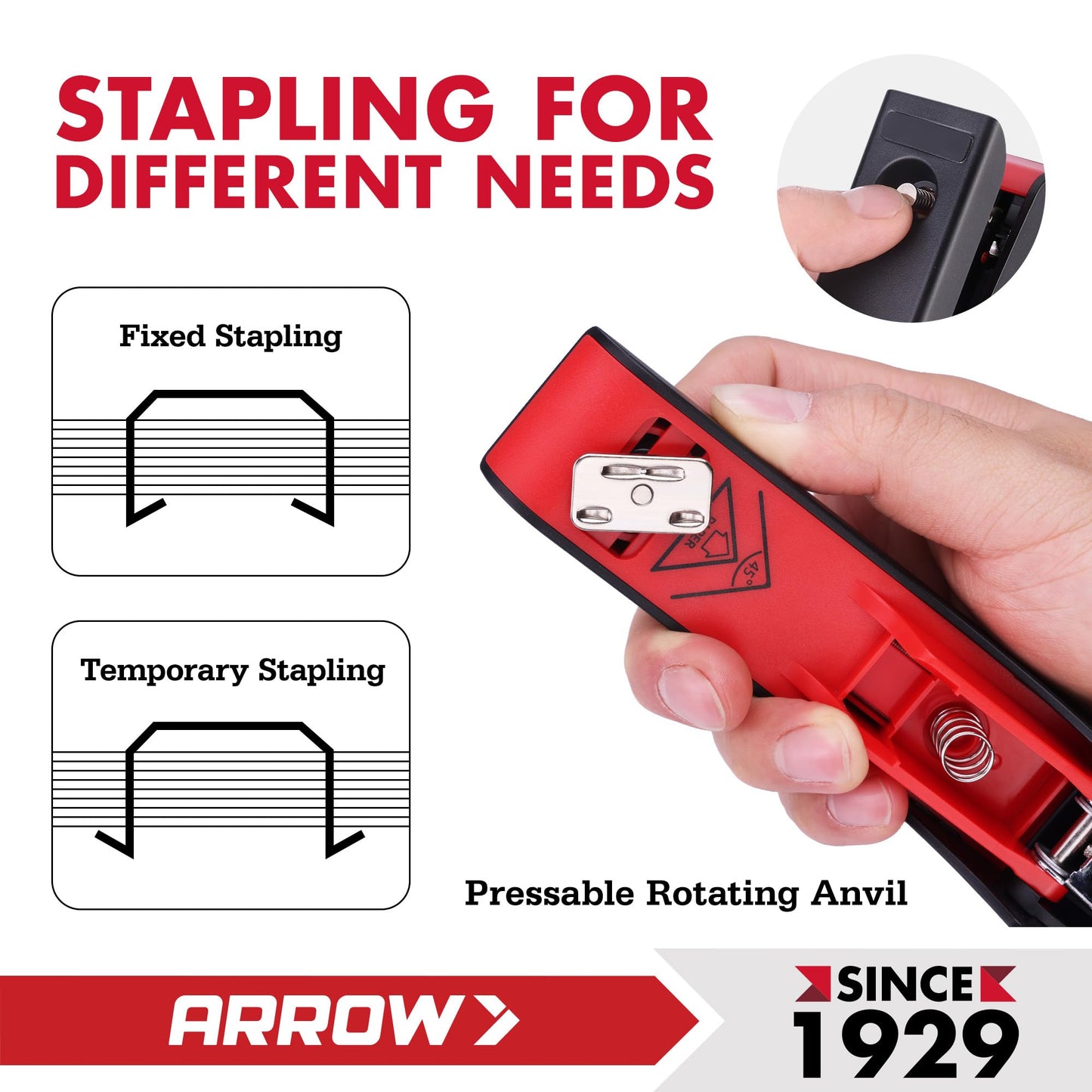 Arrow Office Stapler Set, 25 Sheet Capacity Metal Desk Staplers with 2100 Staples and Staple Remover, Half Strip Design and Non-Slip Base, Spare Staple Storage for Classroom, Office and Home, 2 Pack