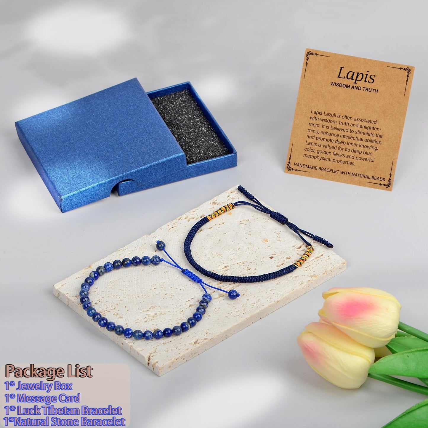 LPBeads 6mm Blue Lapis Bracelet with Handmade Rope Bracelet Size Adjustable Natural Stone Crystal Healing Bracelets Gifts for Unisex Adults