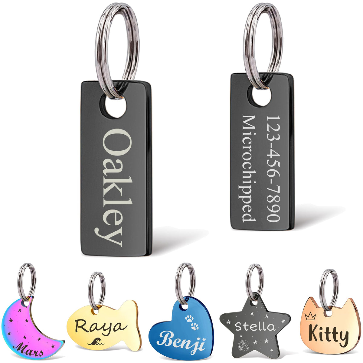 Anavia Small Size Dog Cat ID Tags, Small/XS Personalized Color Plated Stainless Steel Puppy Kitten Name Tags, Customized Engraved Nameplate Pet Collar Tag (Blue, Star)