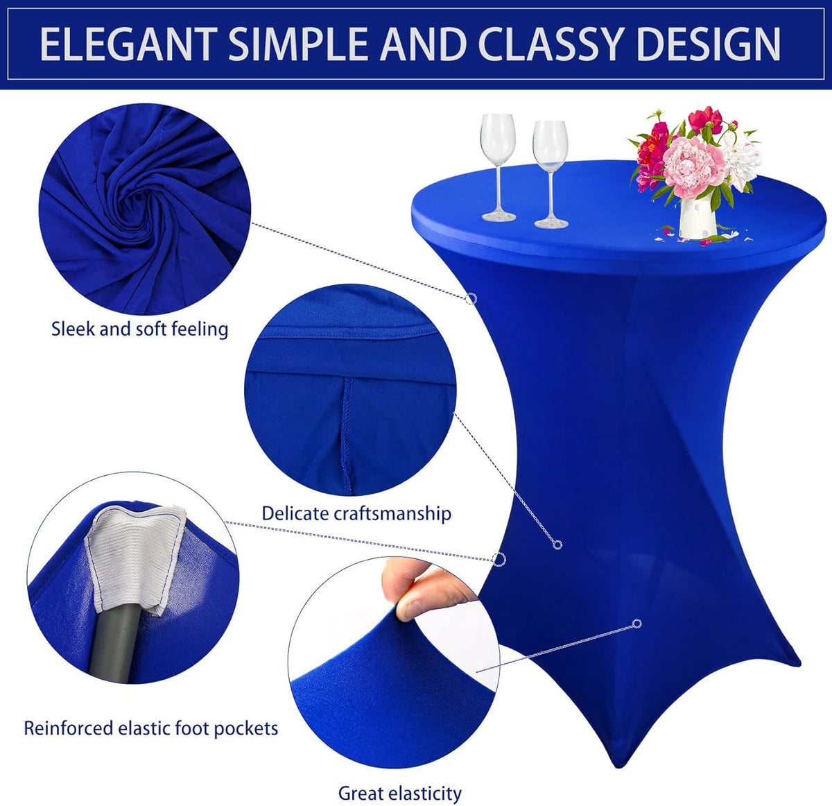 6 Pack Cocktail Spandex Tablecloth 32"x43" Royal Blue Stretch Square Corners Cocktail Table Cover Fitted High Top Round Table for Bar Wedding Birthday Party Banquet