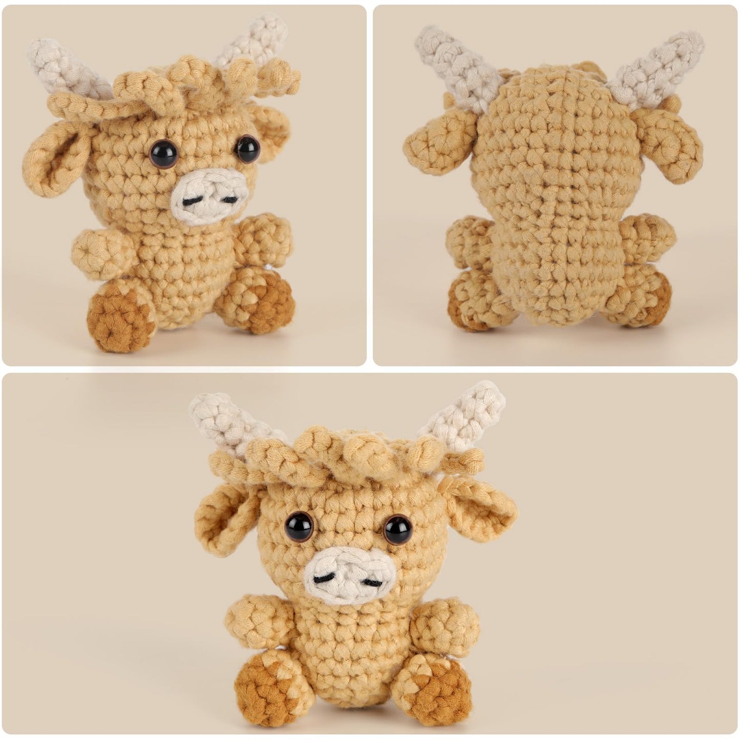 CrochetBox Crochet Kit for Beginners, Highland Cow Easy Animals Starter Set for Adults and Teen (), Knitting Kit with Yarn, Hook, Video Tutorial(30%+ Yarn)