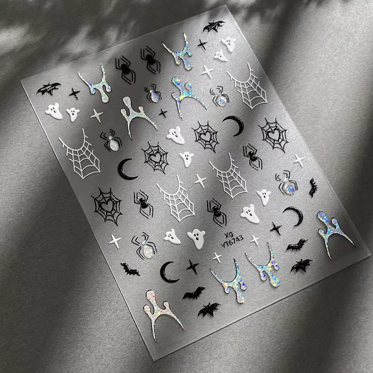 3 Sheets Halloween Nail Stickers Decals Gothic Ghost Nail Art Stickers Self-Adhesive Retro Dark Wind Flame Blood Nails Design Stickers 3D Goth Spider Web Nails Supplies for Women Nail Decorations