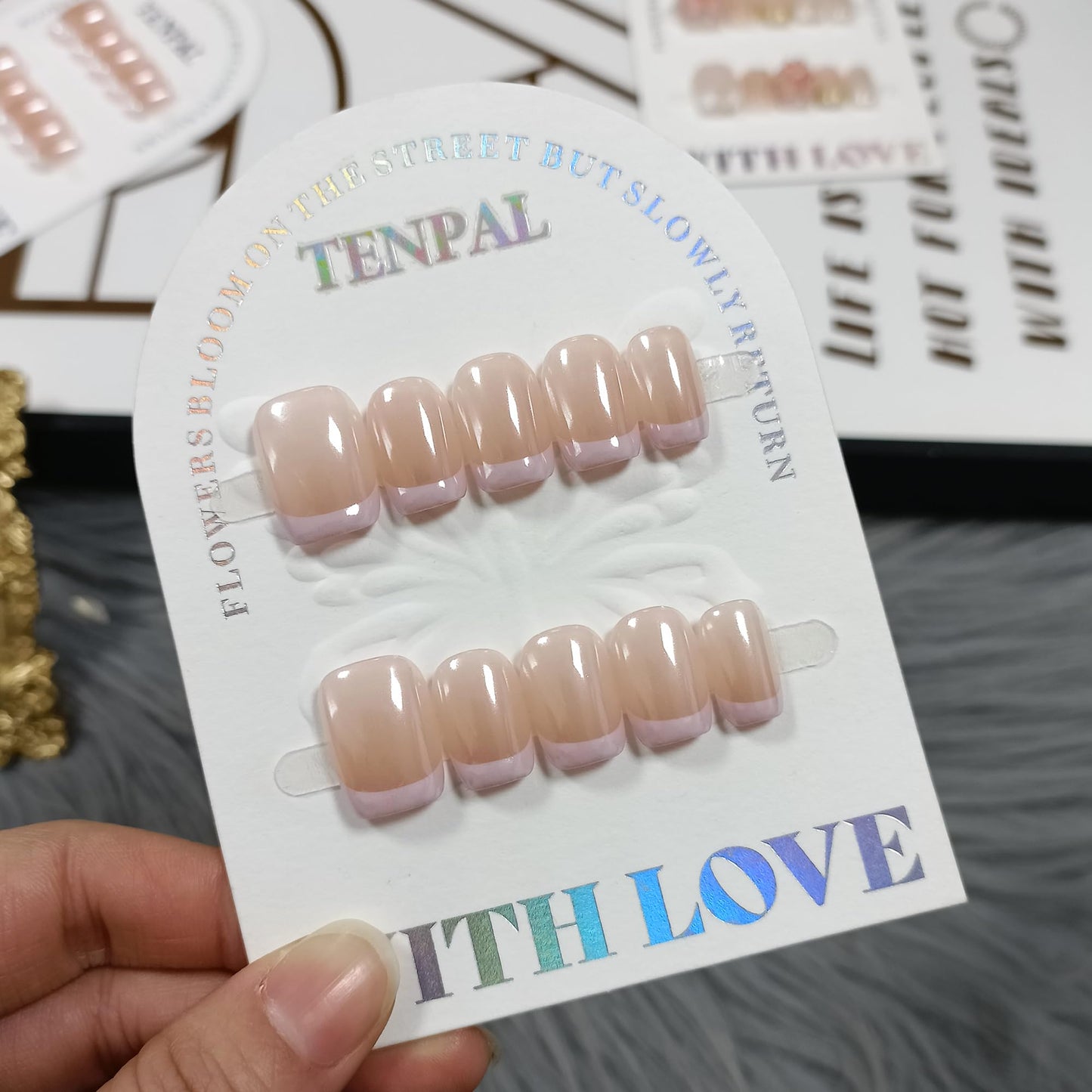 TENPAL Aurora Blush Pink French Tips Press on Nails Short Square Minimalist & Reusable False Nails for Everyday Luxury | Clean Chic Style(M)