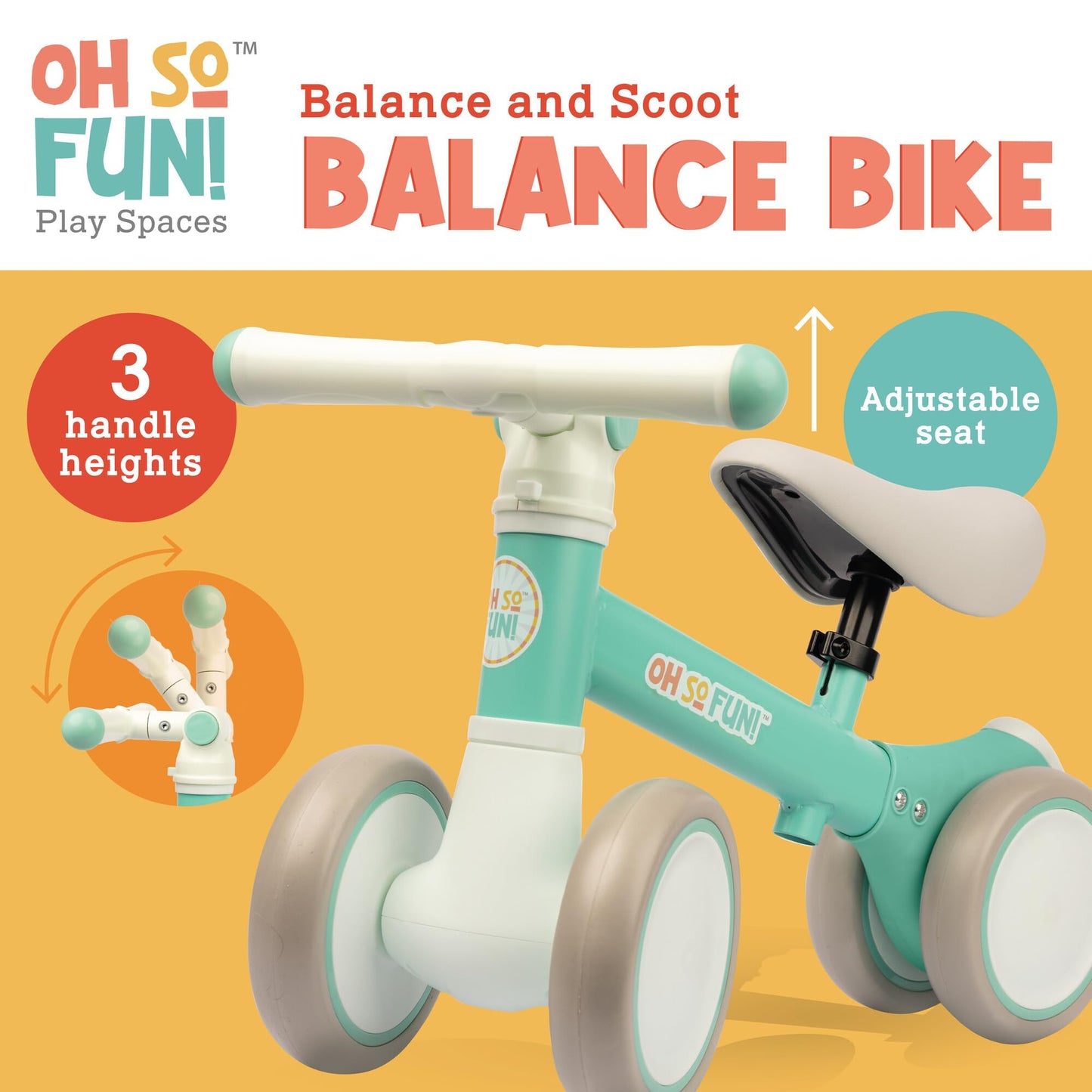 MindWare Balance Bike 1+ Year Old Baby First Bicycle for Toddlers 1-2 First Birthday Gift Ideas Interactive Montessori Ride On Toy - Oh So Fun Teal