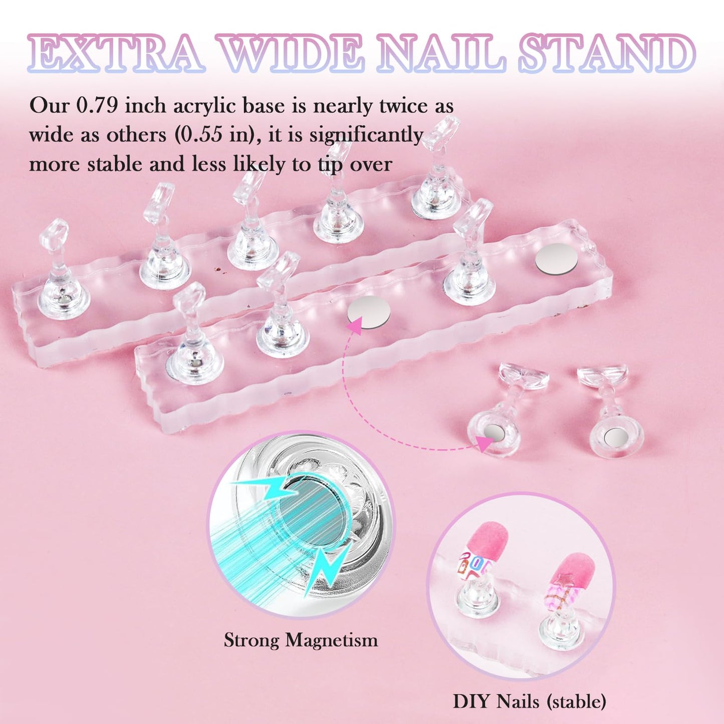 ESUOHYM 50 PCS Nails Packaging Bags with Nail Stand for Fake Nail, Holographic Press On Nail Storage Container Nail Art Kit for Diy Design,Nail Cardboards with 2 Double-sided Tape Salon Home White