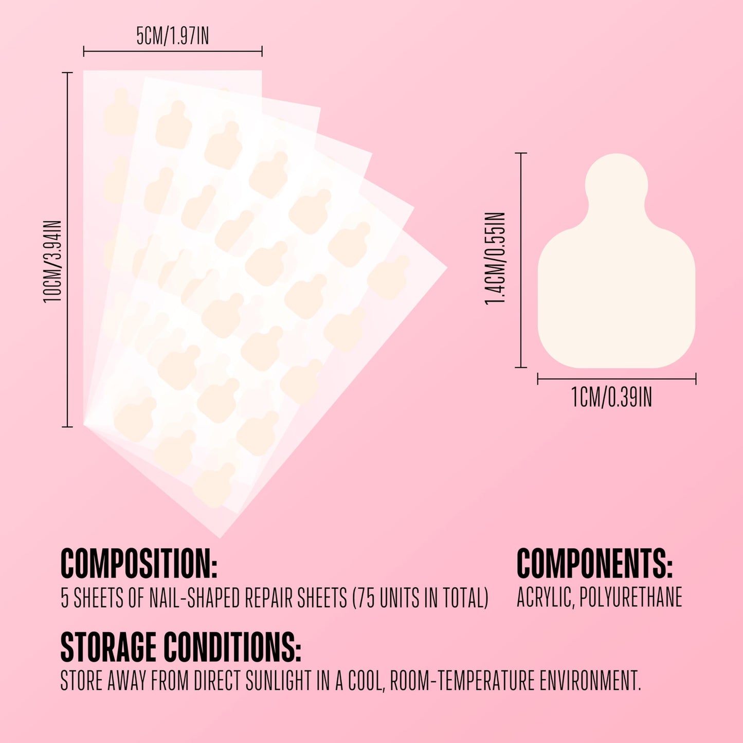 NOVO OVO Pre-cut Nail Repair Sheets, Fixation & isolation layer, Bandage for Broken Nail-Surface, Recovery Protective layer for Acrylic, Invisible Instant and Easy to use 75 units