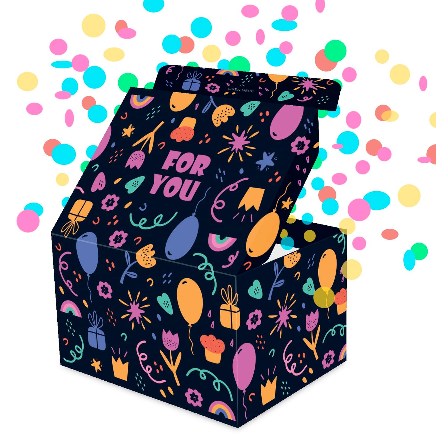 FETTIPOP Gift Box DIY, Gift Box Exploding Confetti (Rainbow Flowers) 7.1x5.5x4.3 inches, Birthday, Party, Father’s and Mother’s Day, Graduations, Anniversaries, Holidays, Any Occasion