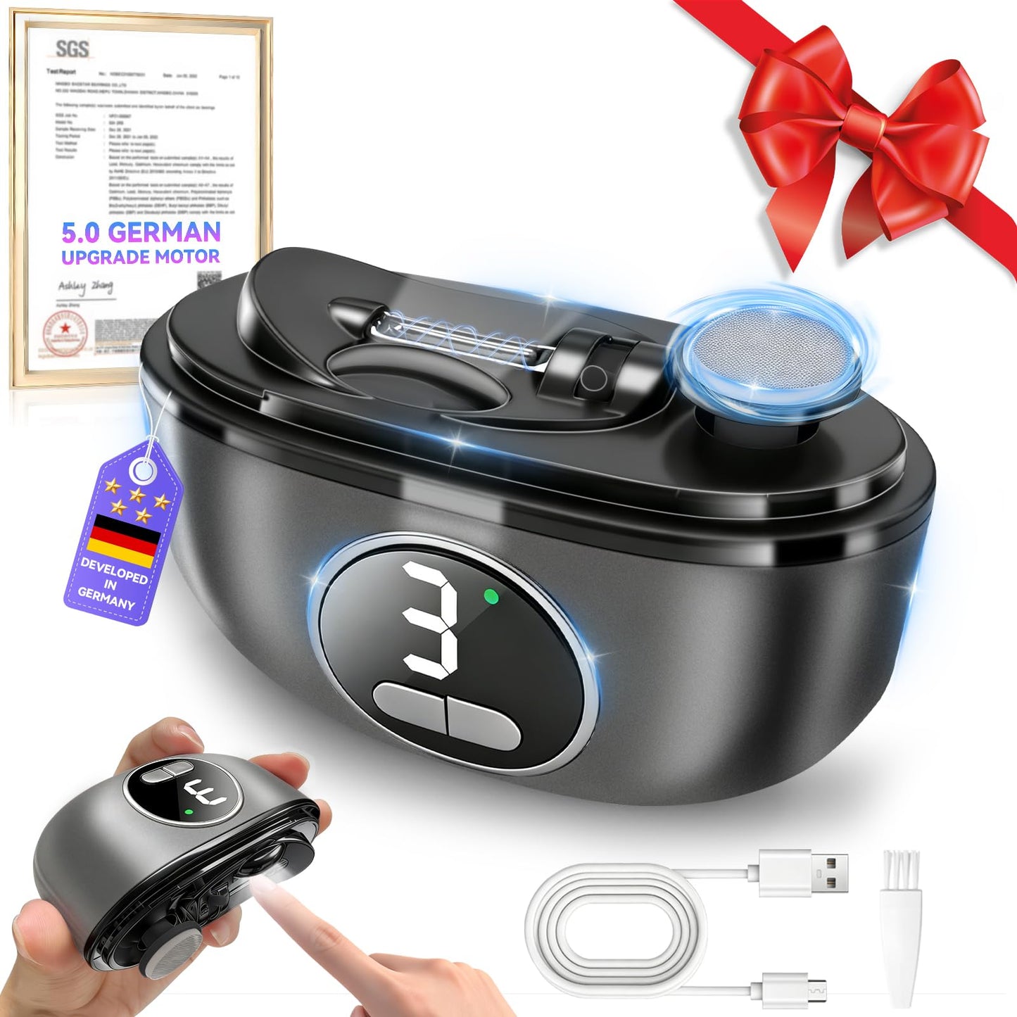 2026 Upgraded 3-in-1 Electric Automatic Nail Clipper【5.0 German Power Motor】【3 Smart Modes & Double-Blade】【Safe Nail Trimmer Polishing】 with LED Light & Dust Storage, Quiet & Gentle for Senior