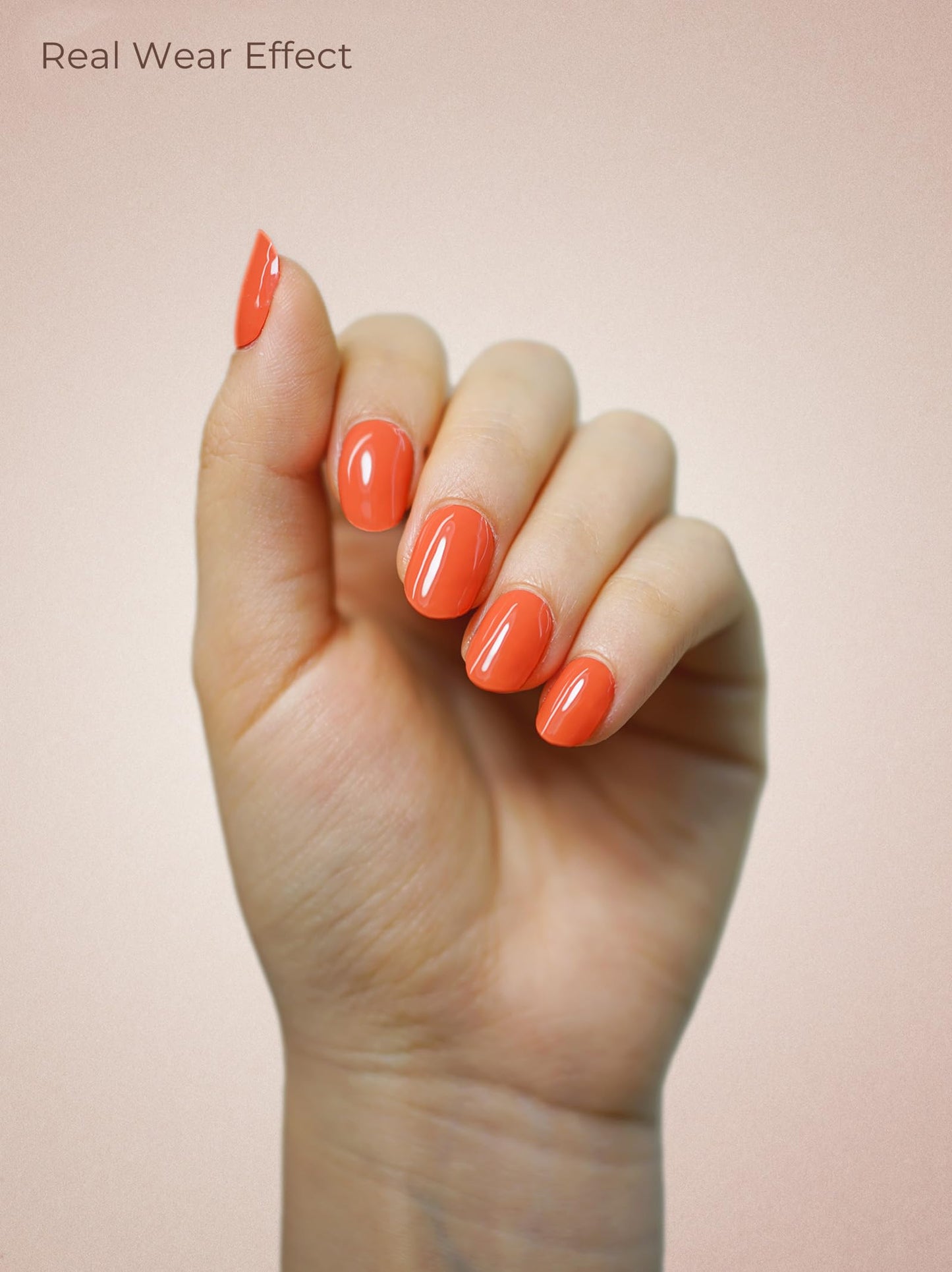 Beaolata Real Gel Nail Strips (No UV Light Needed) - 44Pcs Salon Quality Nail Stickers - Long Lasting Polish Wraps for Women, Easy Apply & Remove (Crimson Tip Orange)